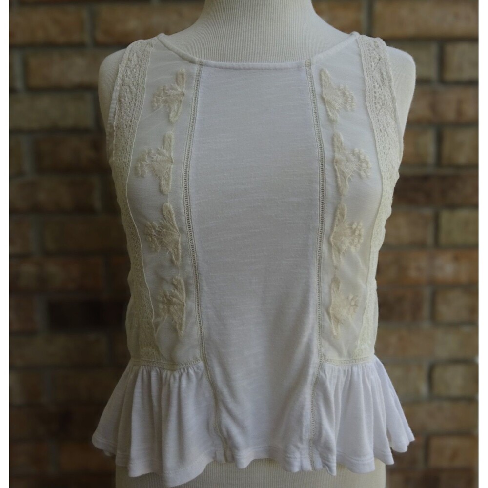 American Eagle White Lace Boho Peplum Tank Top Cotton Small Romantic
